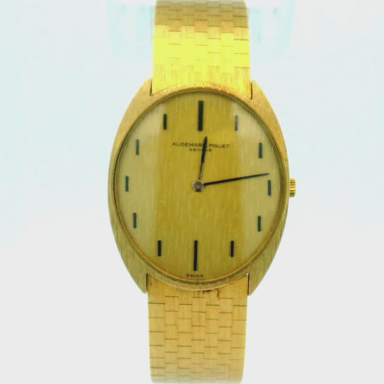 AP Ellipse 18k Brick Bracelet Vertical Dash Markers W/Box(Pre-Owned)