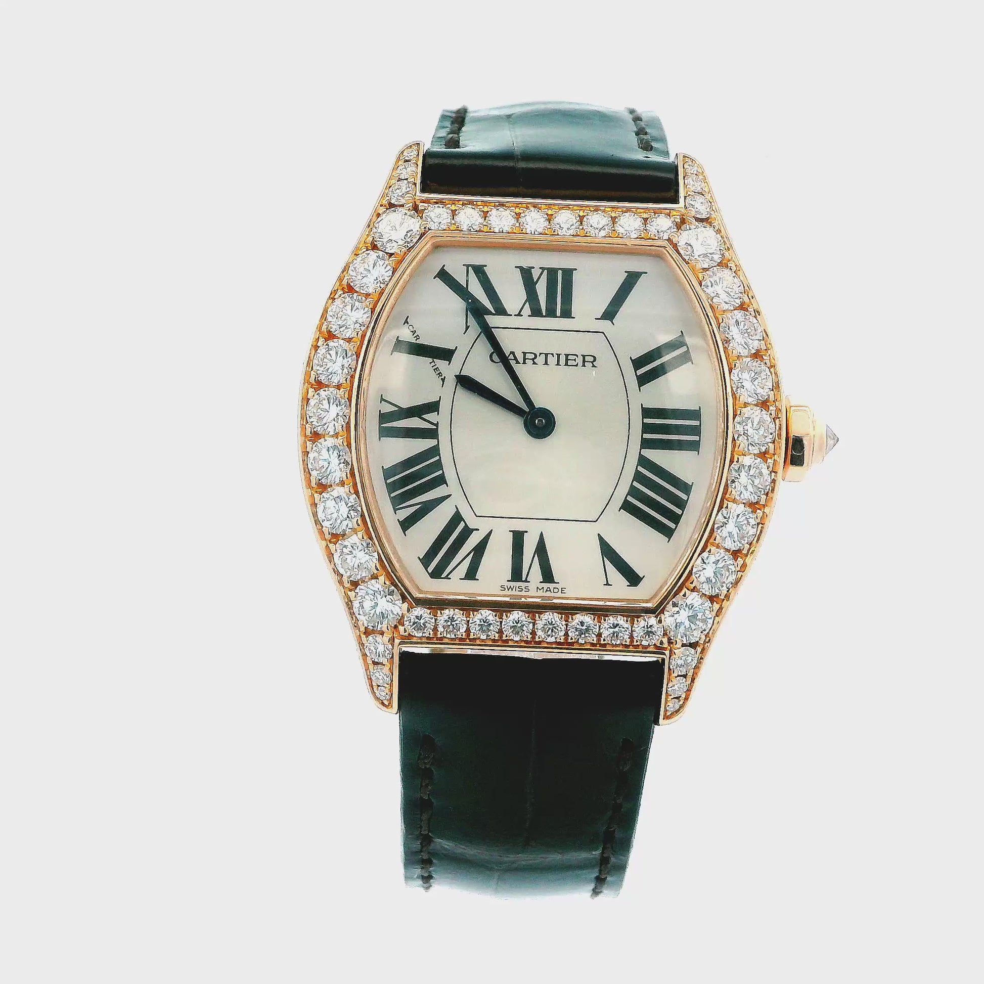 Cartier Tortue WA507031 18K Rose Gold & Diamond Bezel Ladies Watch