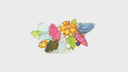 Brooch 18k Cornucopia Carved Pastel Color Stones