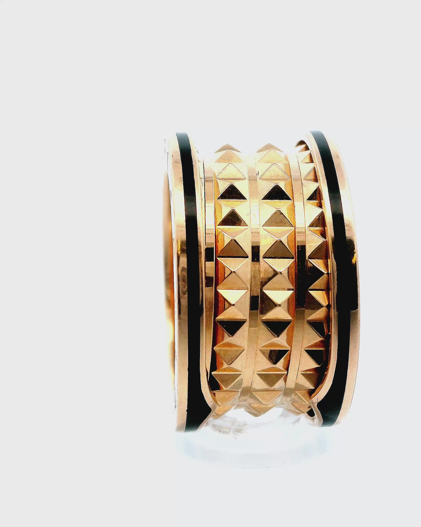 Bvlgari B-Zero 18K Rose Gold & Black Enamel Edge Spikes inside Ring