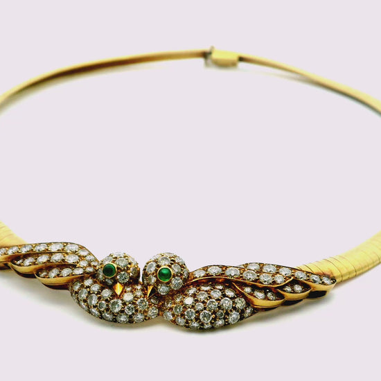 Van Cleef & Arpels Pave Lovebirds Tubogas 18K Yellow Gold Necklace