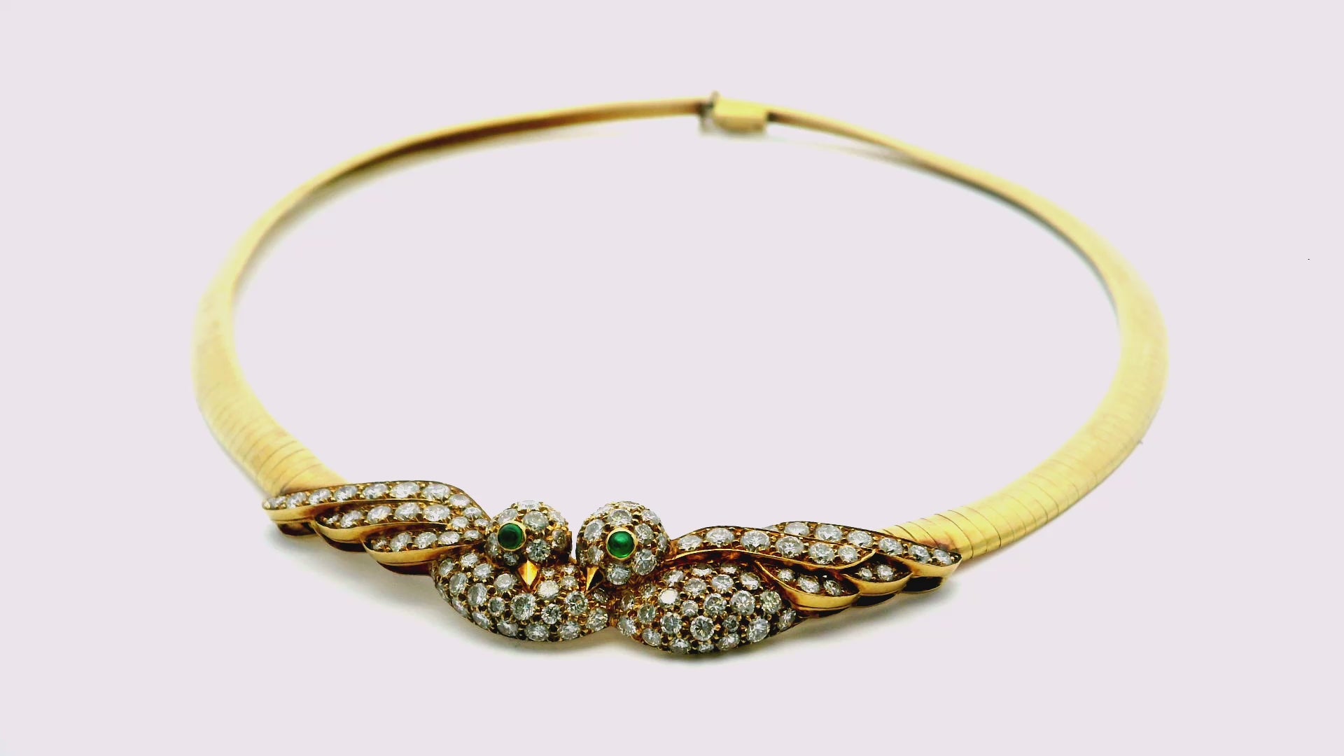 Van Cleef & Arpels Pave Lovebirds Tubogas 18K Yellow Gold Necklace