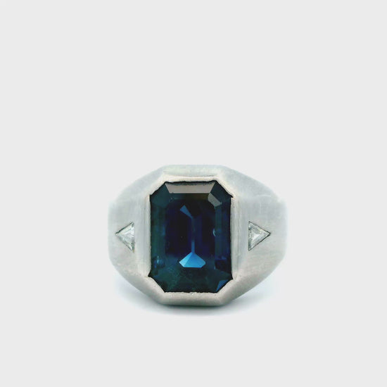 Platinum Blue Sapphire and Diamond Ring