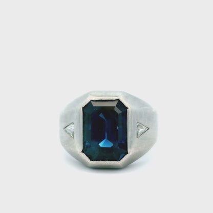 Platinum Blue Sapphire and Diamond Ring
