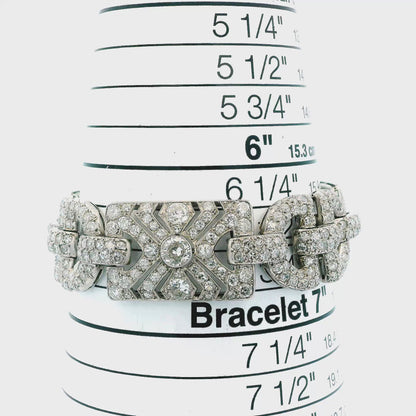 Art-Deco Wide 17ct Diamond French Platinum Bracelet
