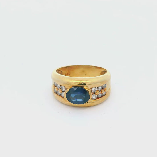 18k Oval Sapphire 12 Diamonds Ring