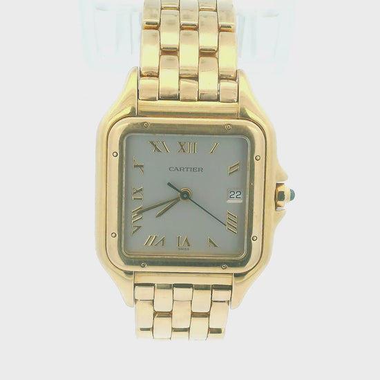 Cartier Panthere Large 18K Yellow Gold Silver Roman Dial W/Papers