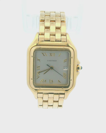 Cartier Panthere Large 18K Yellow Gold Silver Roman Dial W/Papers