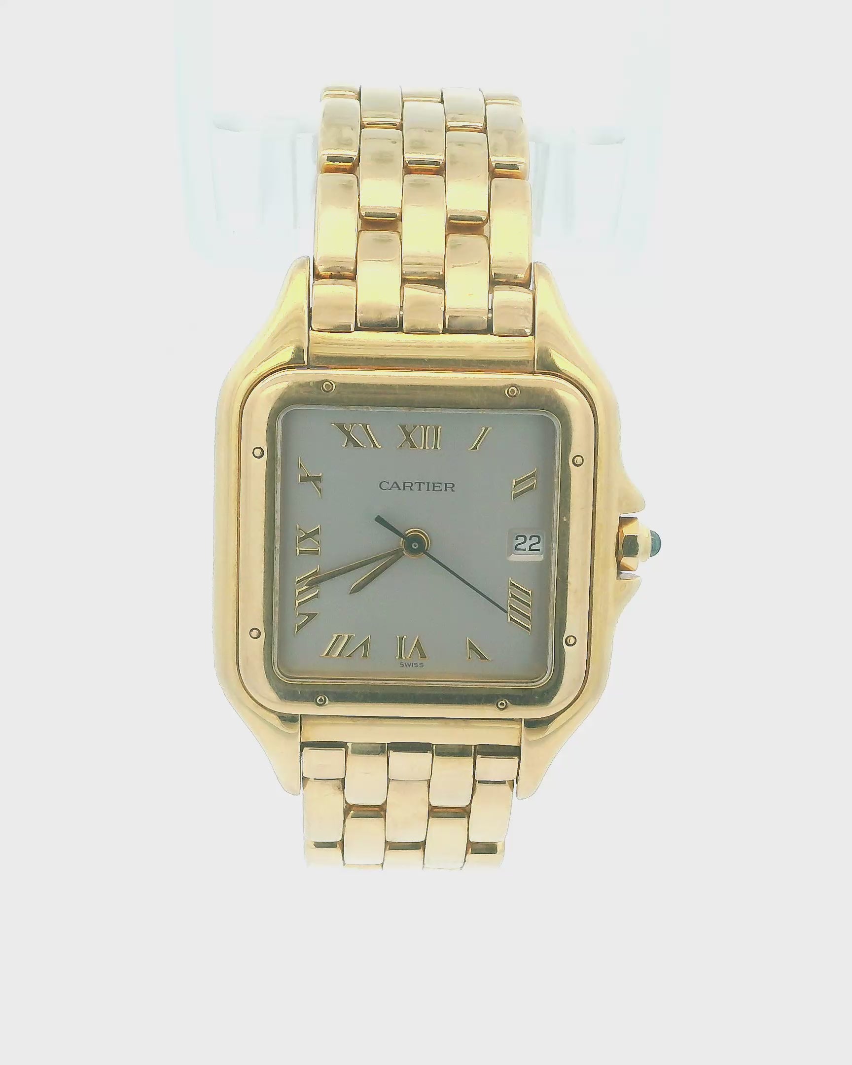 Cartier Panthere Large 18K Yellow Gold Silver Roman Dial W/Papers