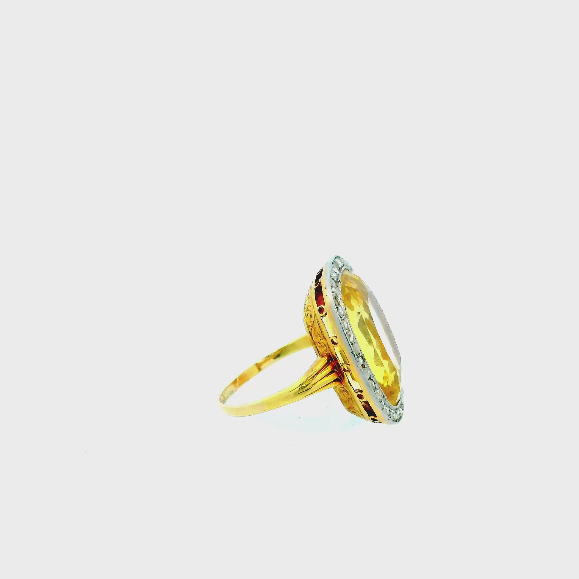 Large Yellow Sapphire With Diamond 18K Rose Gold & Platinum Ring