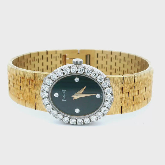 Piaget 8326A6 18K Yellow Gold Onyx Dial & Diamond Bezel Ladies Watch