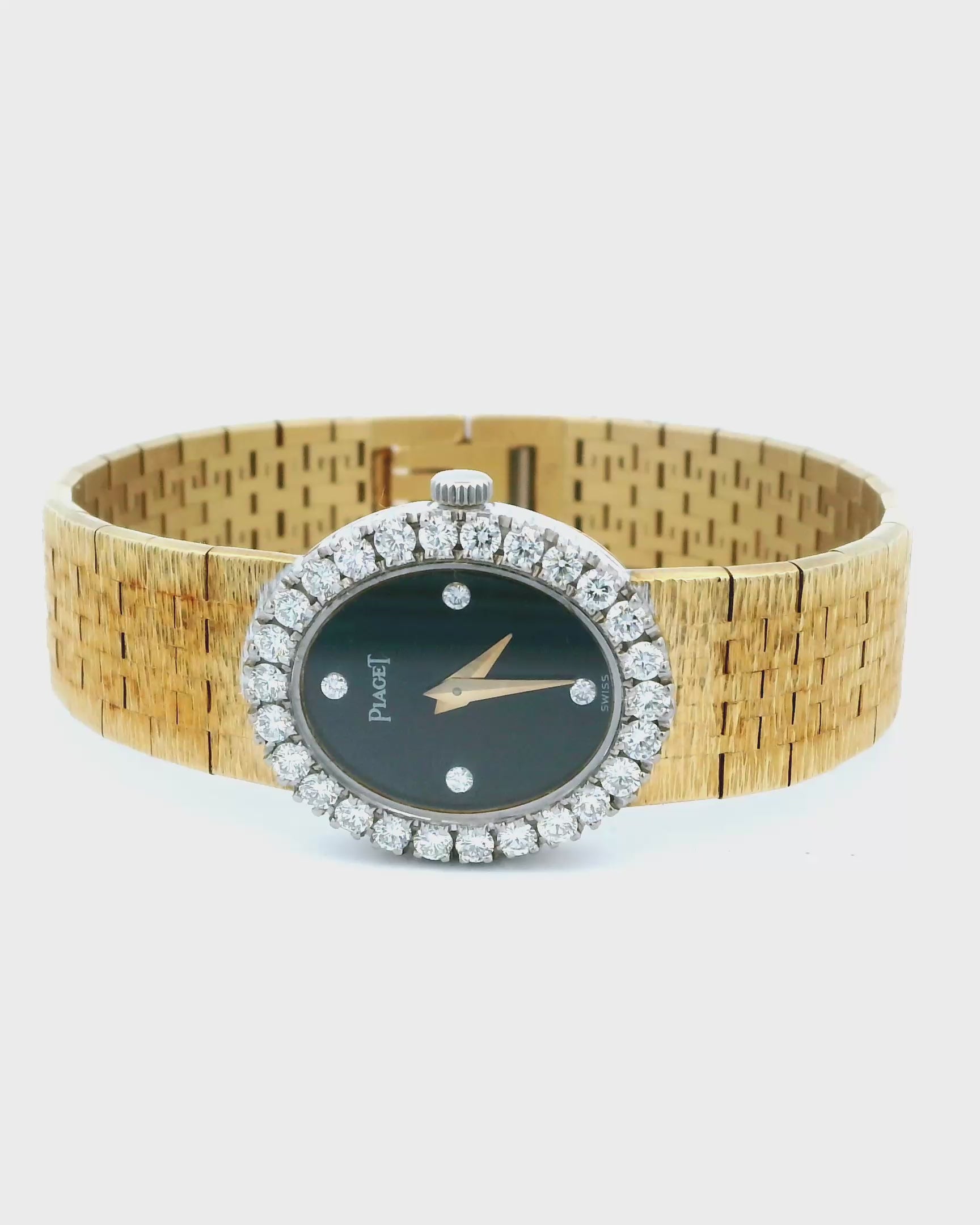 Piaget 8326A6 18K Yellow Gold Onyx Dial & Diamond Bezel Ladies Watch
