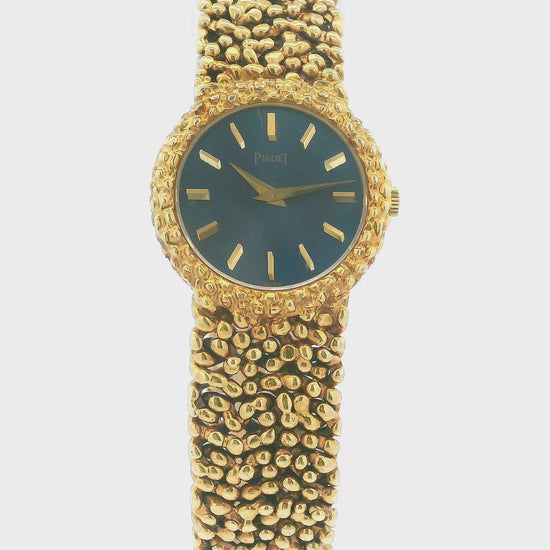 Piaget 9040N17 18K Yellow Gold Blue Dial Nugget Bracelet Ladies Watch