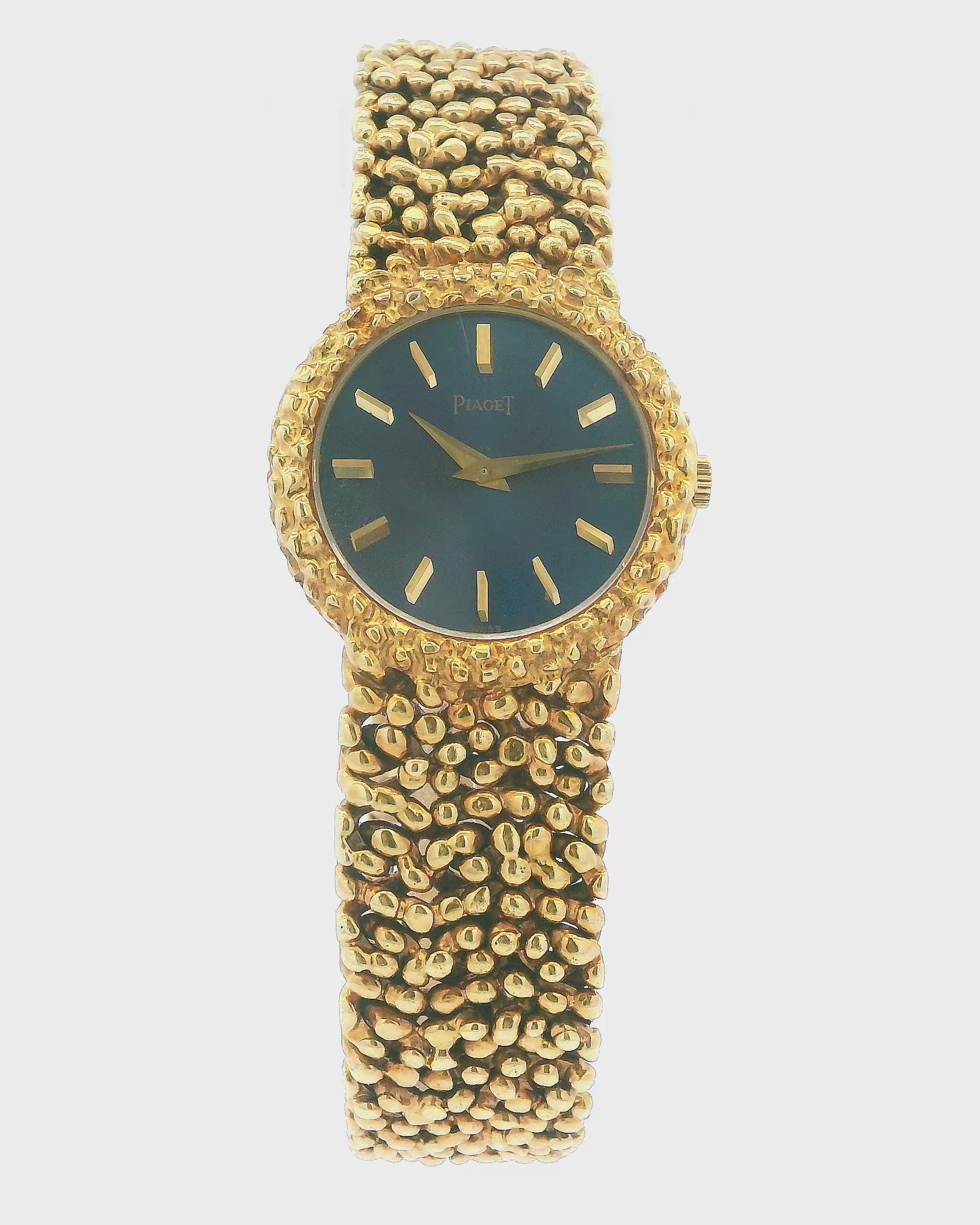 Piaget 9040N17 18K Yellow Gold Blue Dial Nugget Bracelet Ladies Watch