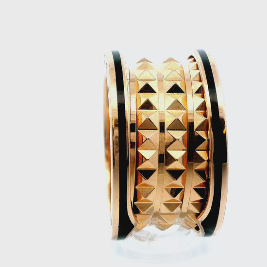 Bvlgari B-Zero 18K Rose Gold & Black Enamel Edge Spikes inside Ring