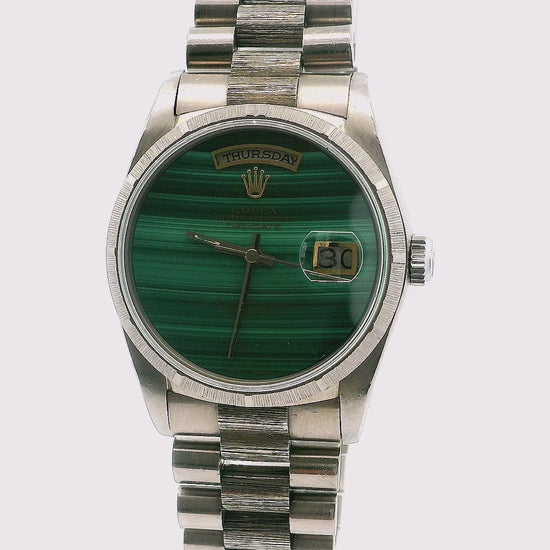 Rolex Day Date 18249 Green Customized Malachite Dial Bark Finish Watch