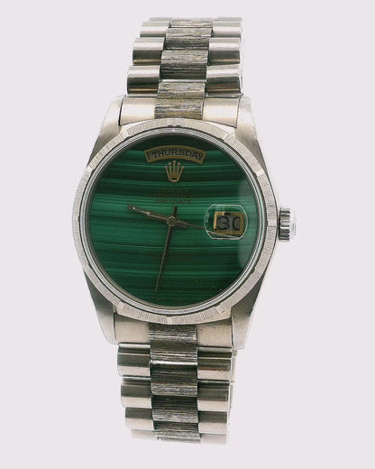 Rolex Day Date 18249 Green Customized Malachite Dial Bark Finish Watch