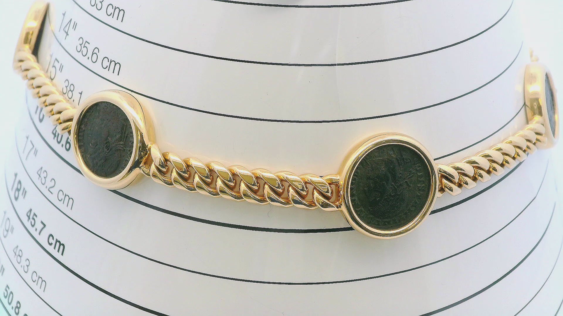 Bvlgari Monete Curb 18k Yellow Gold 7 Ancient Coin Necklace W/Service Papers