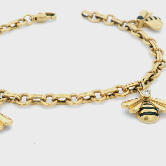 Cartier Vintage Multistone Bee Charm 18K Yellow Gold Bracelet