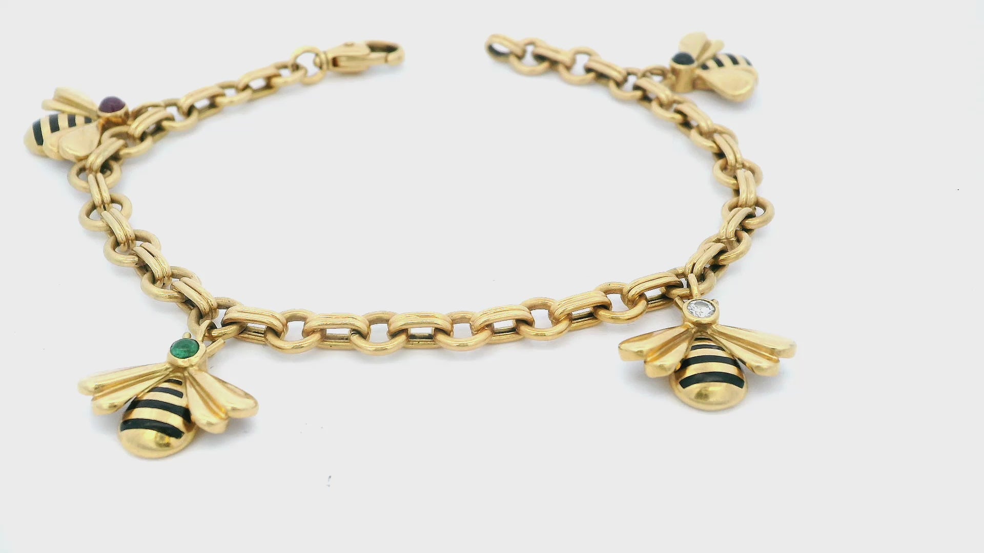Cartier Vintage Multistone Bee Charm 18K Yellow Gold Bracelet