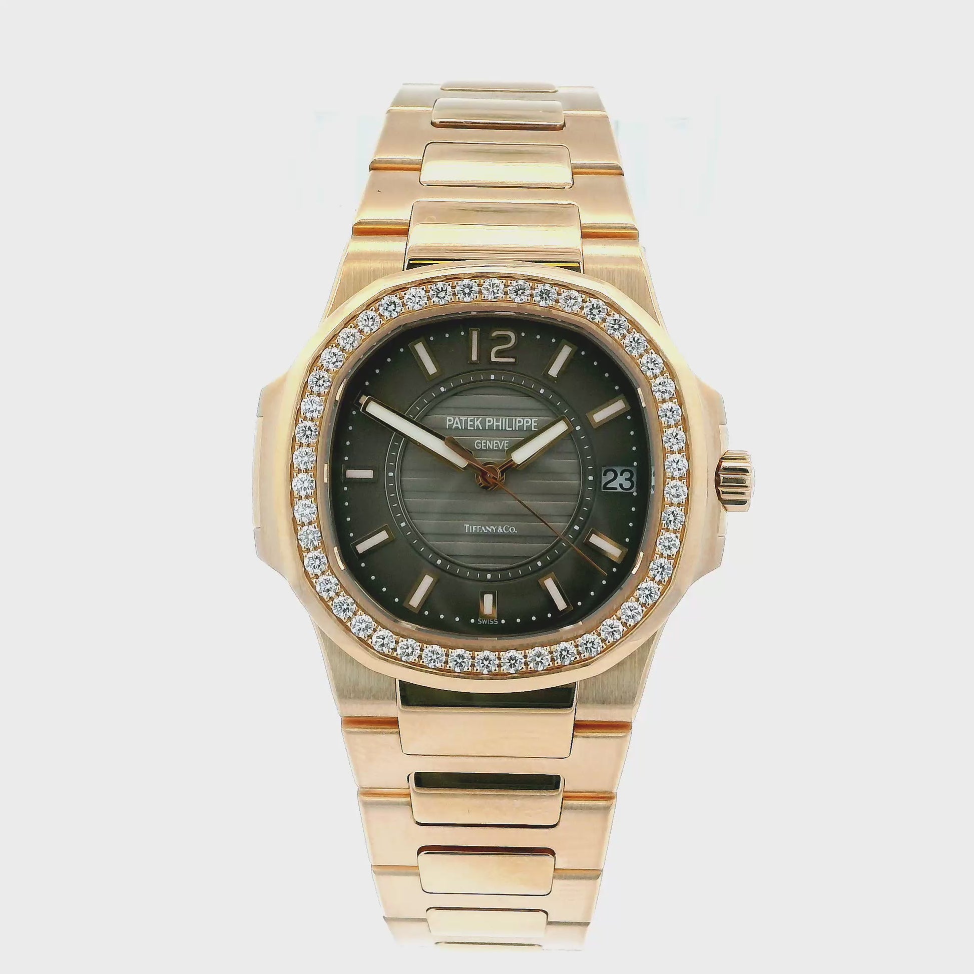Patek Philippe Nautilus 7010/1R Tiffany&Co Taupe Dial & Diamond Bezel Watch
