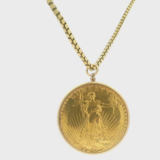 Gubelin $20 Coin Pend Watch on 18K Yellow Gold box-chain