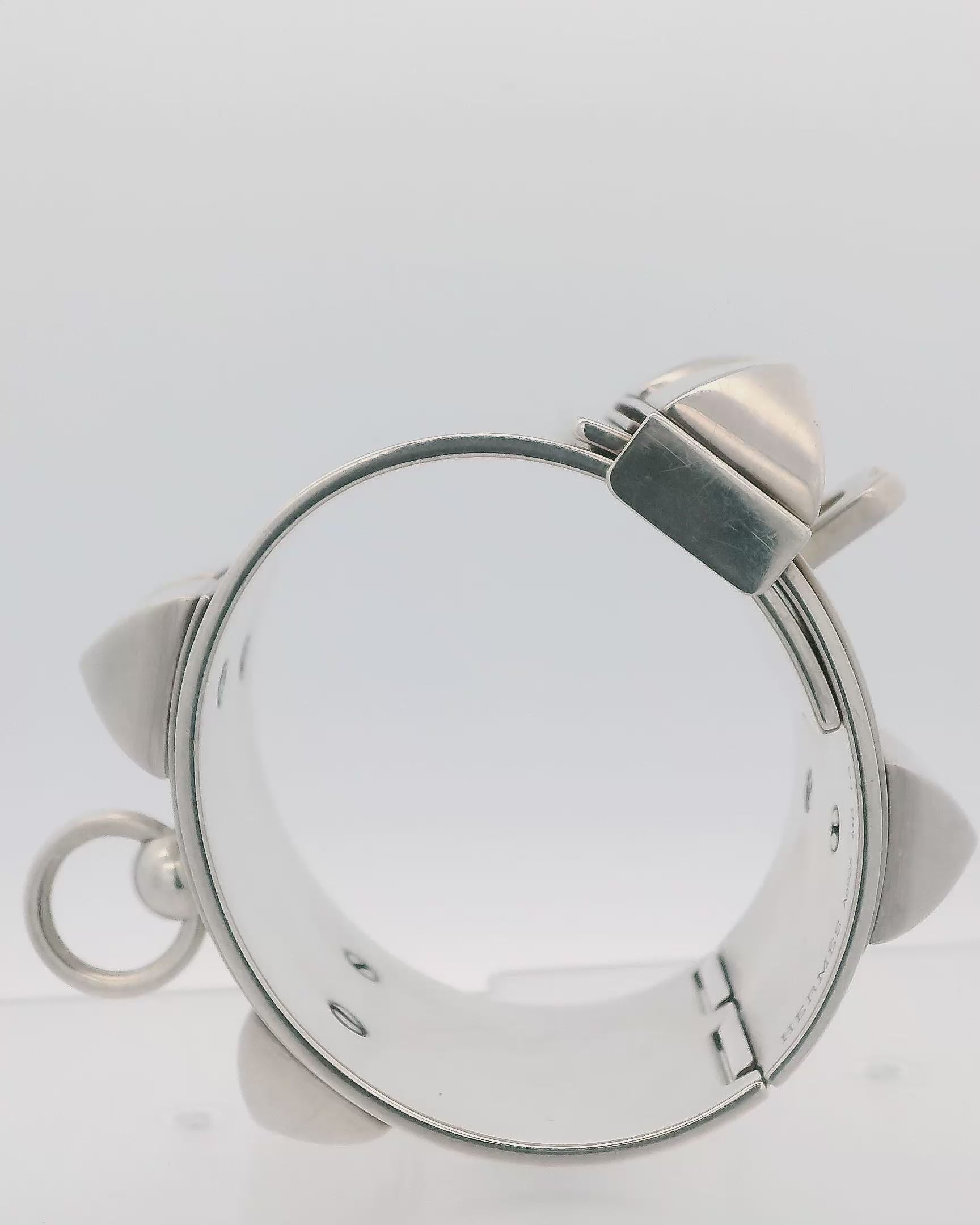 Hermes Collar Du Chien Silver Large Bracelet