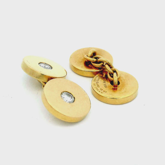 Bulgari 18k Gold Four Diamond Circle Cuff Links