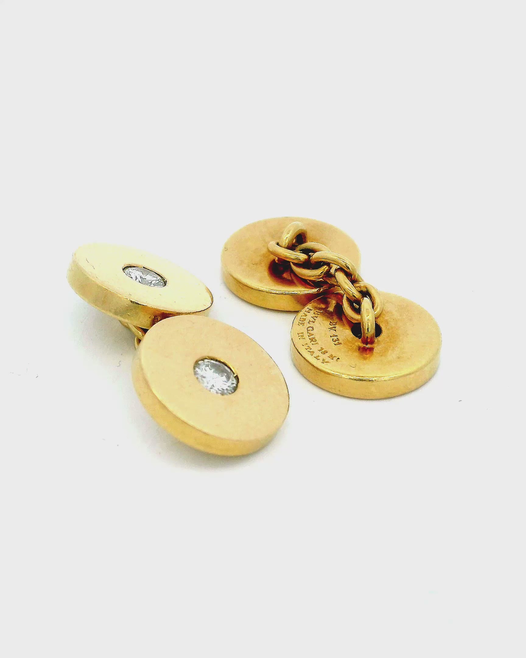 Bulgari 18k Gold Four Diamond Circle Cuff Links