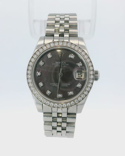 Rolex DateJust 178384 Tahitian MOP Diamond Dial Box & Papers
