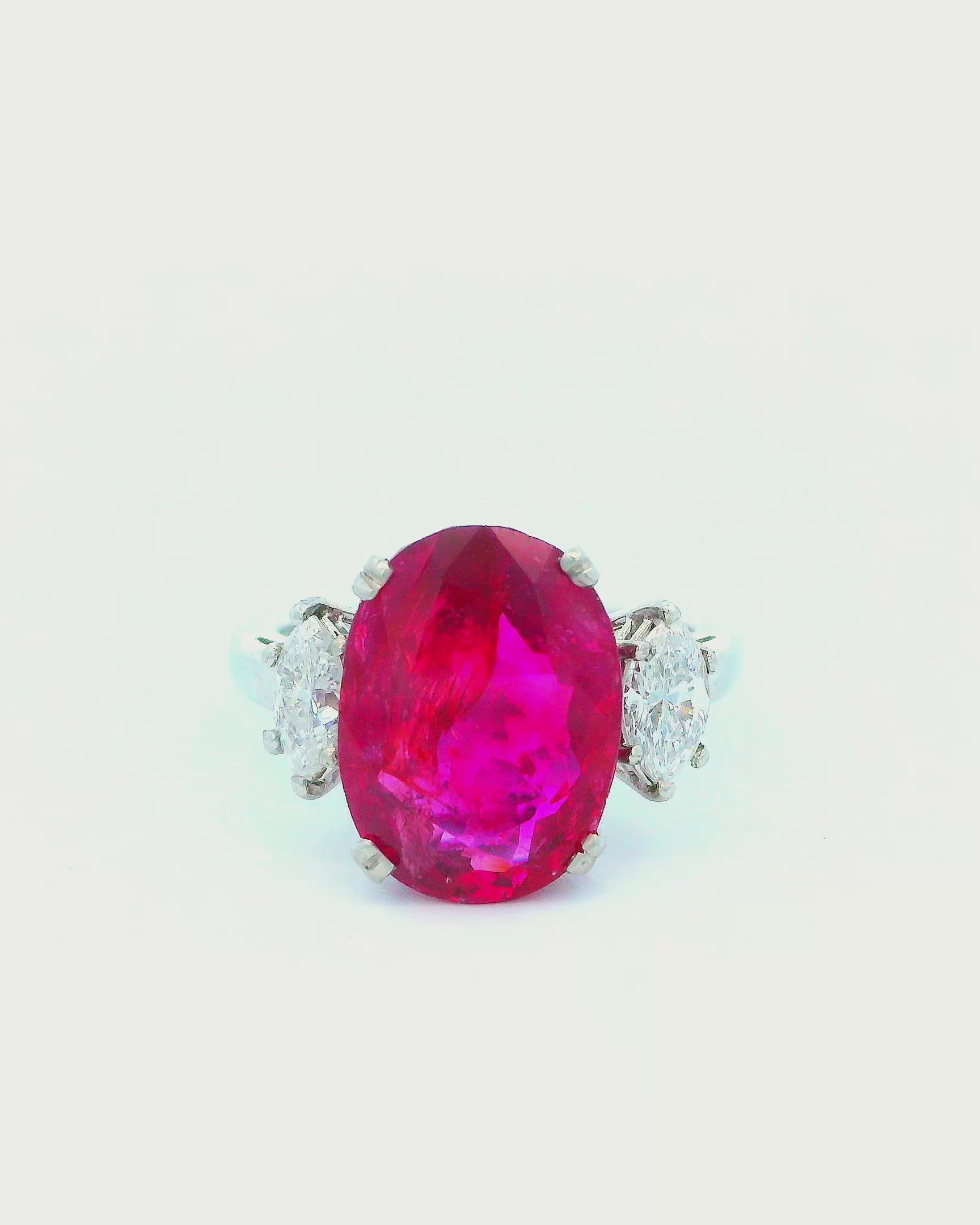 AGL Certified Oval Burma Ruby 7.25Ct with Diamonds Ring