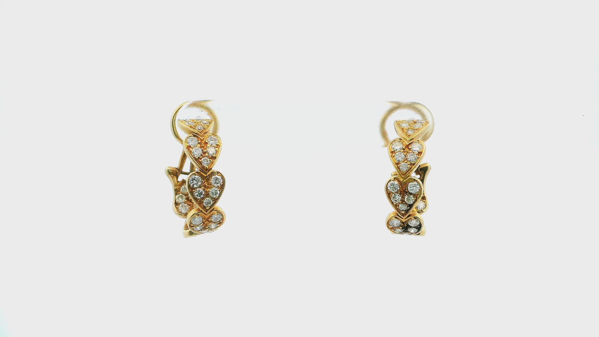 Cartier Virgo 18K Yellow Gold Pave Heart Motif Hoops Earrings