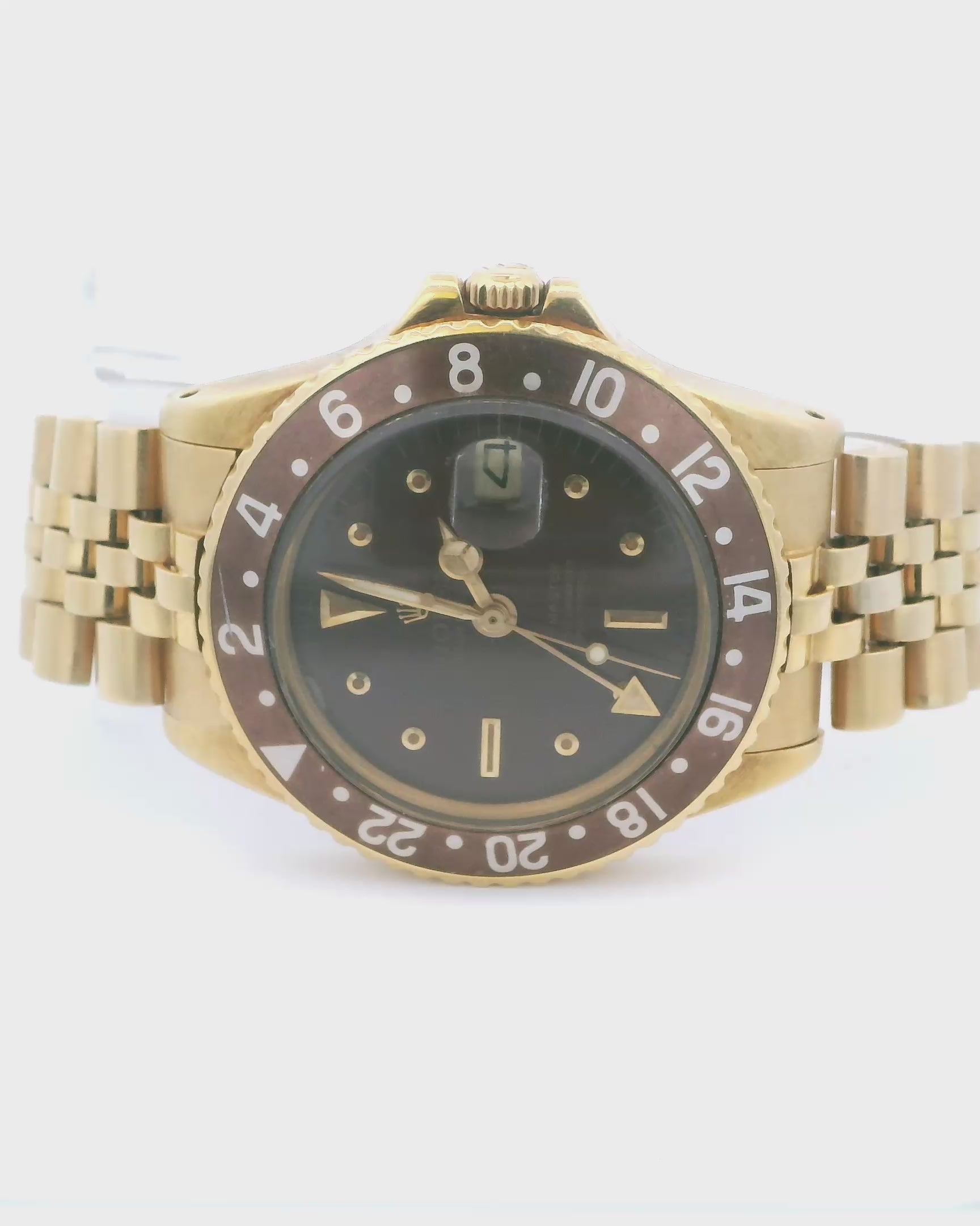 Rolex GMT-Master 1675 Gloss Brown Nipple Dial 18K Yellow Gold Vintage Watch