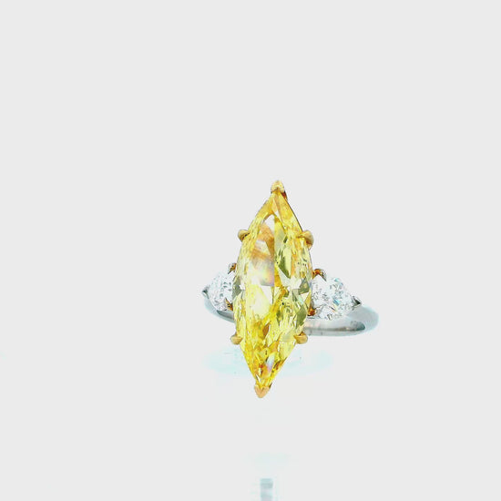 5ct Fancy Intense Yellow Marquise Cut Diamond Ring GIA Certified