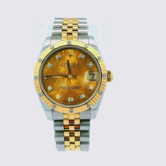 Rolex 178313 Midsize Yellow Gold Steel MOP Diamond Ladies Watch Box & Papers