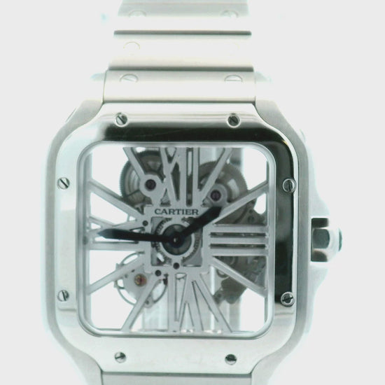Santos De Cartier WHSA0007 Stainless Steel Skeleton Dial Box & Papers(Pre-Owned)
