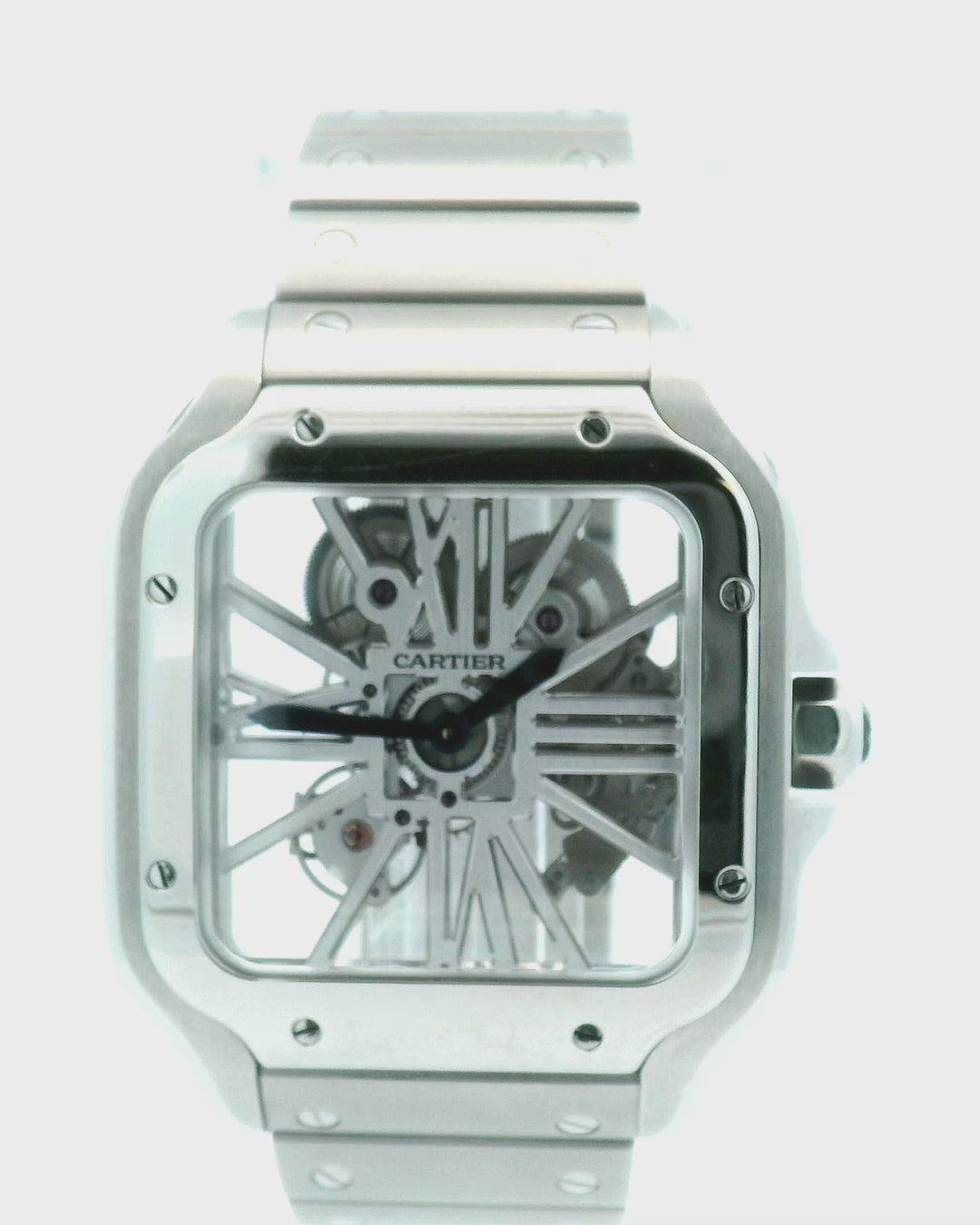 Santos De Cartier WHSA0007 Stainless Steel Skeleton Dial Box & Papers(Pre-Owned)