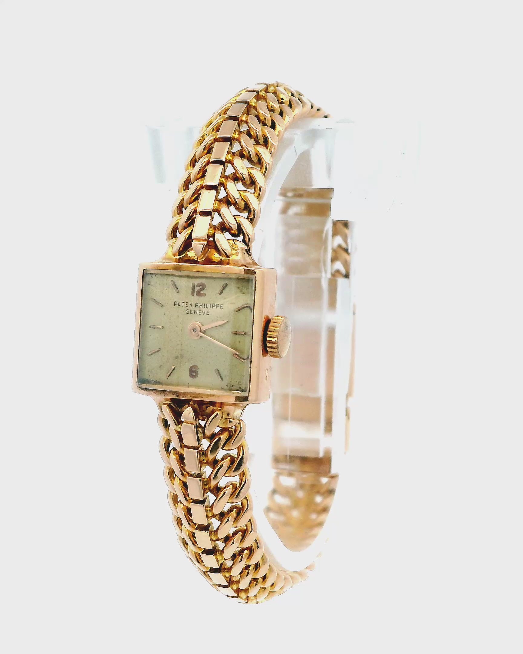 Patek Philippe 18k Rose Gold Square Spinal Link Hinged Back Watch