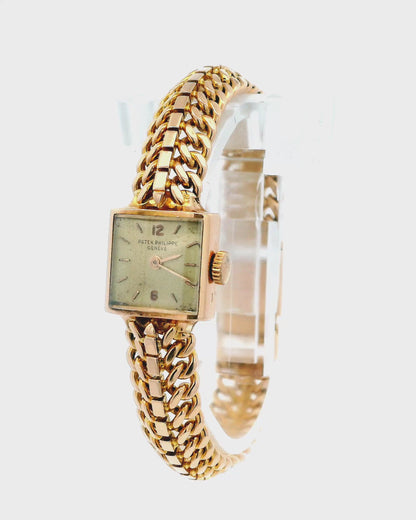 Patek Philippe 18k Rose Gold Square Spinal Link Hinged Back Watch