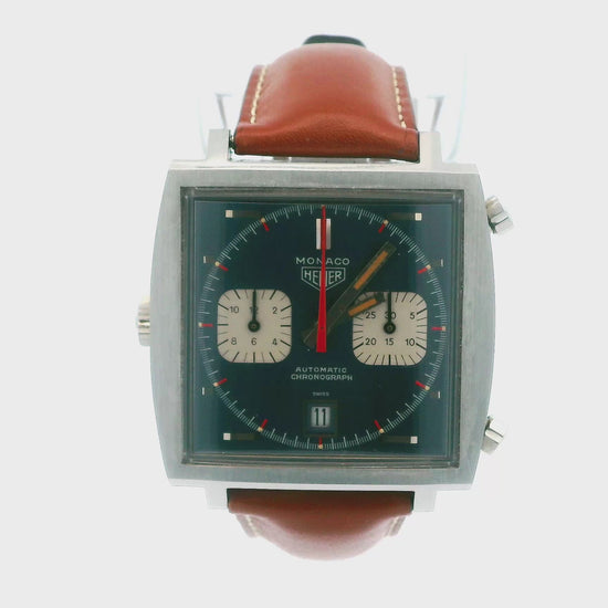 Heuer Monaco "Transitional" Blue Dial Unpolished 1969 Original Sticker on Back