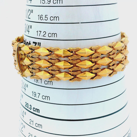 18K Yellow Gold Italian Florentined Alternating Links Bracelet