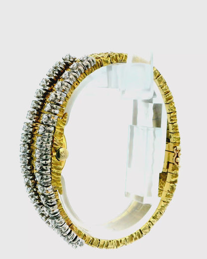 Ebel 18K Yellow Gold Covered Ladies Watch Nugget Finish With 3Ct Side Diamond
