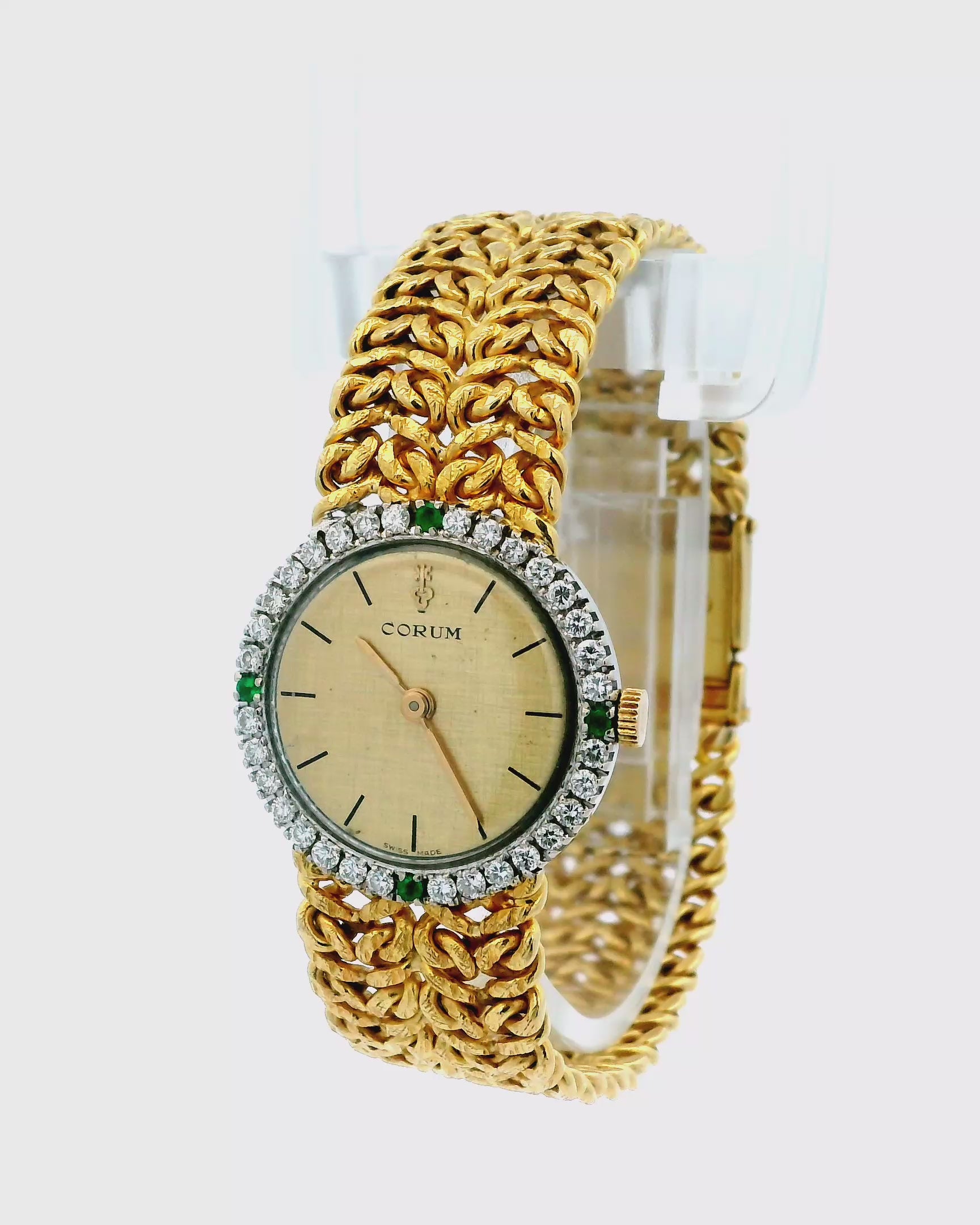 Corum 18K Yellow Gold & Emerald Bezel Mech-Mesh Bracelet