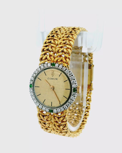 Corum 18K Yellow Gold & Emerald Bezel Mech-Mesh Bracelet