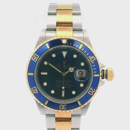 Rolex Submariner Date 16613 Blue Dial Mens Watch Box Papers & Service Papers