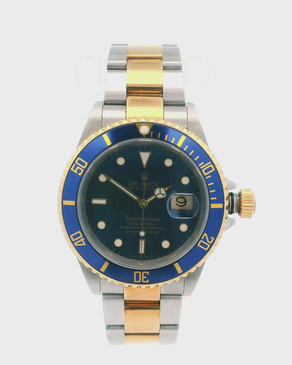 Rolex Submariner Date 16613 Blue Dial Mens Watch Box Papers & Service Papers