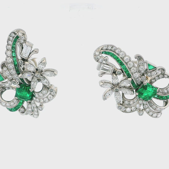 4.54 Carat Emerald and Diamond Vintage Earrings in 14 Karat White Gold