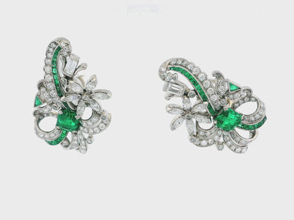 4.54 Carat Emerald and Diamond Vintage Earrings in 14 Karat White Gold