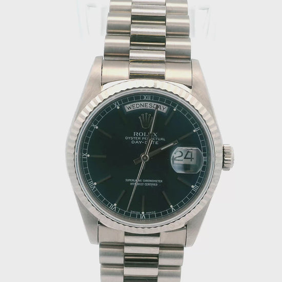 Rolex Day Date 18239 Blue Dial 18K White Gold W/Service Docs.