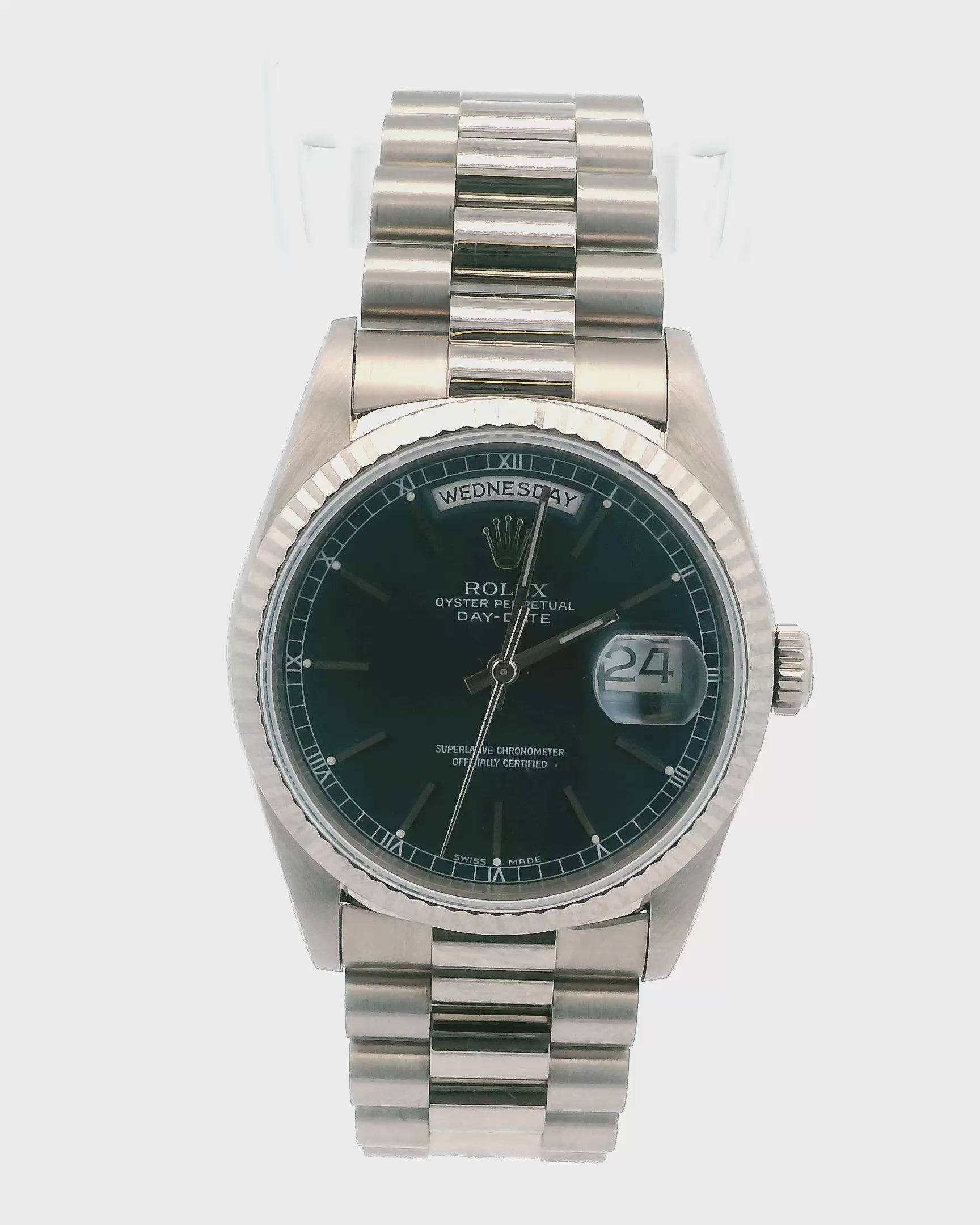 Rolex Day Date 18239 Blue Dial 18K White Gold W/Service Docs.